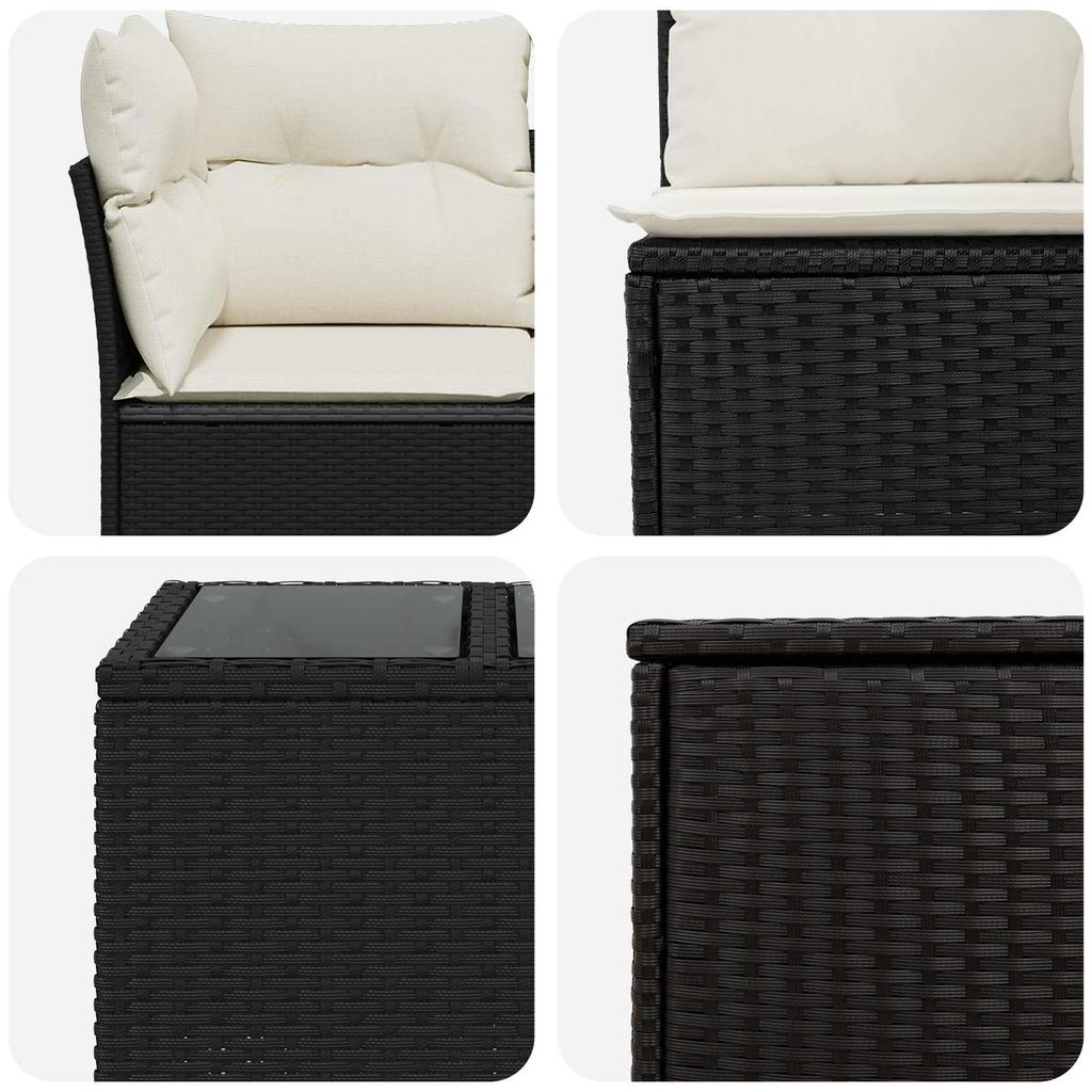 Sofa Set 8 Pieces Black and Cream White Poly Rattan and Steel