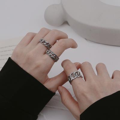 Personalized Retro Ring Women'S Cold Wind Creative Chain Star Plain Ring Niche Thai Silver Retro Ring