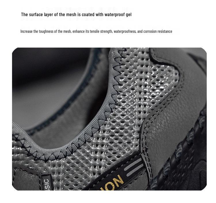 Summer 2024 Men's Genuine Leather Mesh Sports Casual Shoes, Breathable and Lightweight in Large Sizes