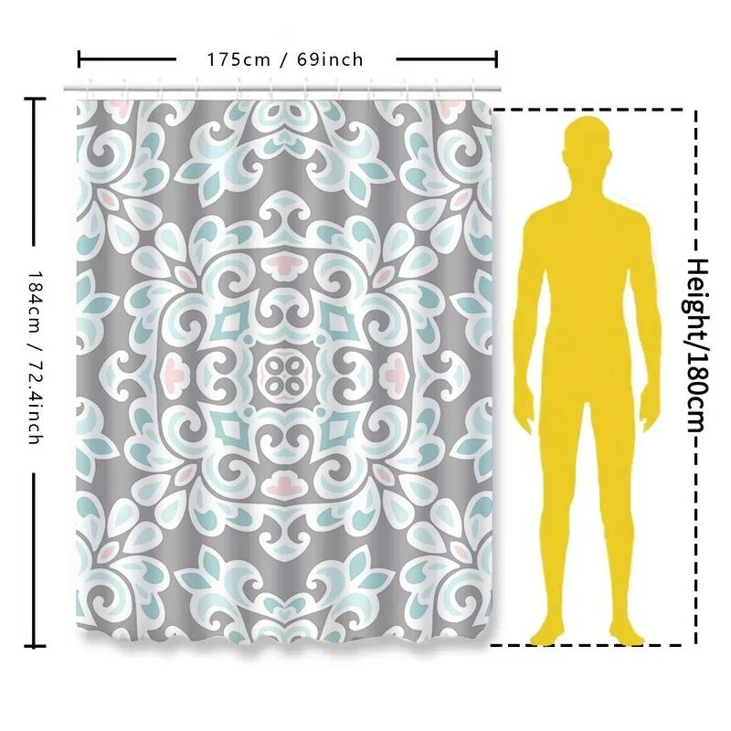 Modern Floral Print Shower Curtains Elegant Waterfall Pattern Bath Decor For Home Bathroom Accessories Gray Blue White Color Mat
