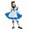 Kids Alice In Wonderland Cosplay Costume Set - Black Maid Dress With Apron Bow Hairband Stockings Halloween Party Performance