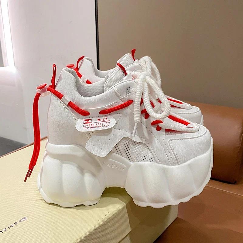 Fashion Cuculus High Flat Platform 10cm Height Increasing Casual Shoes Woman Spring New Hidden Wedge Sneakers Female Vulcanize Shoes