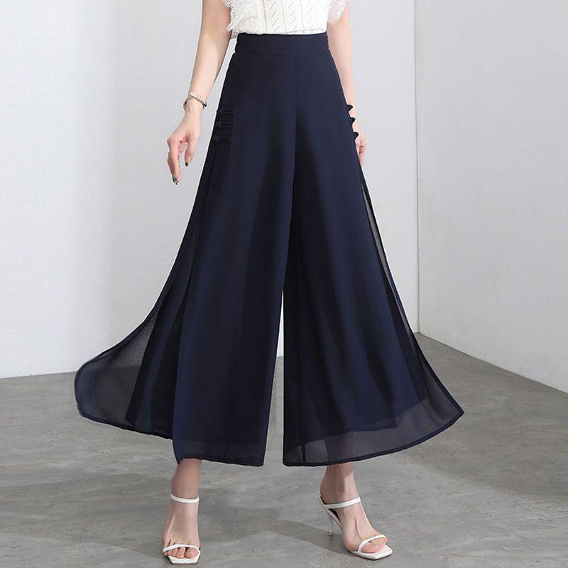 G Women's High Waist Chiffon Wide-Leg Pants - Summer 2024 Split Straight-Leg, Slim, Loose, Seven To Nine Points.