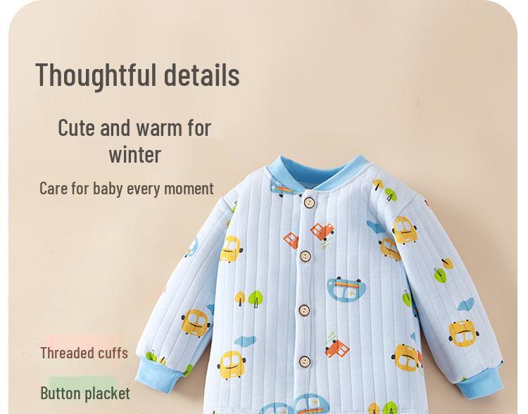 Newborn Three-Layer Warm Cotton Pajamas & Cardigan Set - Infant Class A Clothing