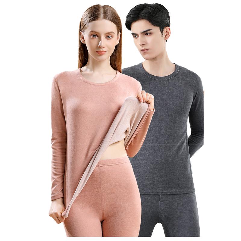 Cashmere Silk Men's and Women's Thickened Thermal Underwear Set: Velvet Autumn Suit with Bottoming Shirt and Pants for Couples.