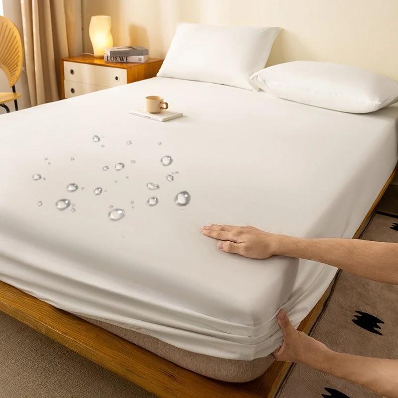 Soild Color Waterproof Fit Sheet with Elastic Band Non Slip Adjustable Mattress Cover for Double King Queen Bed 90/120/150/180/200cm