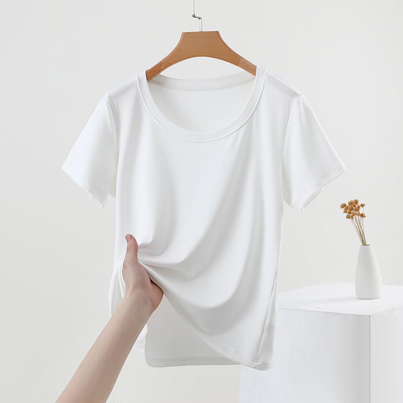 

2025 Women s Short-Sleeve White U-Neck T-Shirt: Versatile Spring/Summer Casual Top L