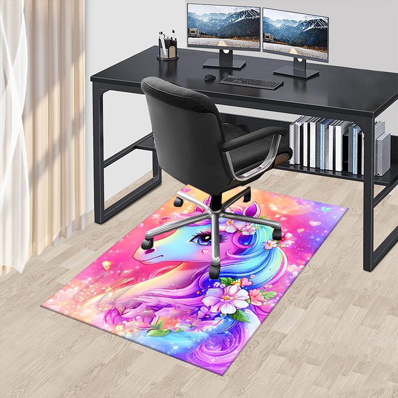 1pc Unicorn Fantasy Office Chair Mat - Anime Cartoon Design, Non-Slip Carpet for Home Decor, Suitable for All Seasons, Perfect Gift for Office and Gam