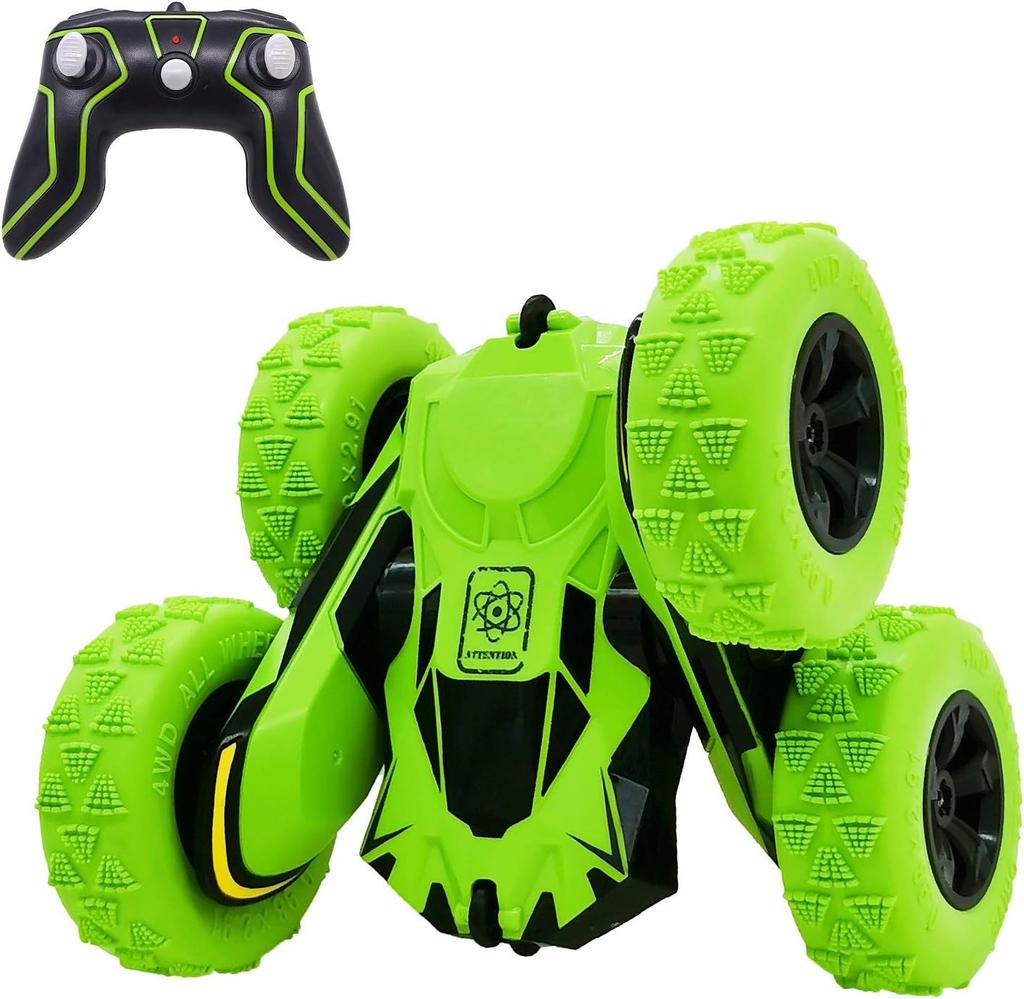 Threeking RC Stunt Cars Auto na dálkové ovládání Oboustranné řízení otočné auto o 360 stupňů, zelená