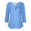 Womens 3/4 Sleeve Daily Weekend V Neck Casual Printed Tshirts Loose Fit Pleated Tees Button Down Shirts