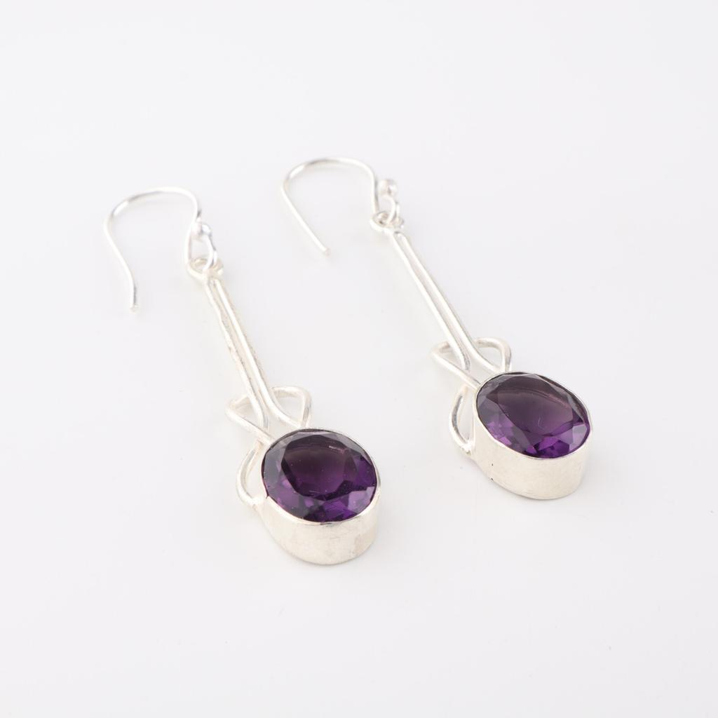 Amethyst Gemstone 925 Sterling Silver Jewelry Handmade Drop/Dangle Earrings1.76" EE-171-7