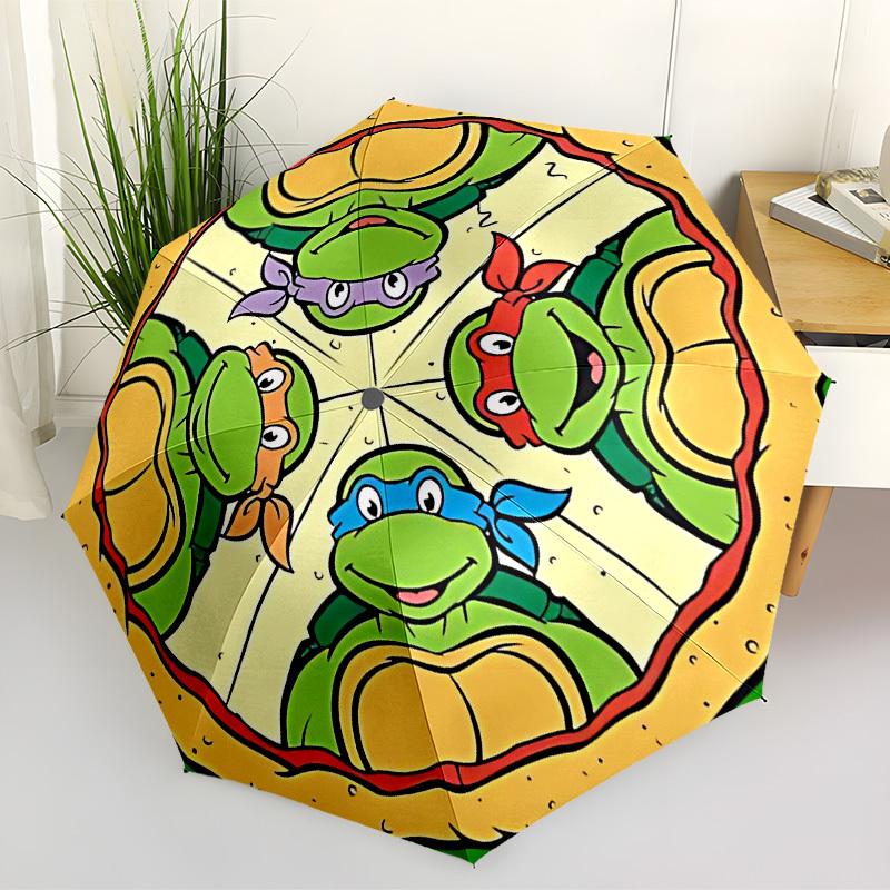 1pc Pizza Turtles TMNT Auto Folding Umbrella, Compact 8-Rib Design, Durable Plastic & Iron, Lightweight for Outdoor Daily Use,  a0929132