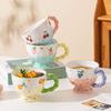 Hand-Painted Relief Ceramic Water Cup Home Breakfast Cup Cute Mug Coffee Cup Creative Oat Cup Milk Cup