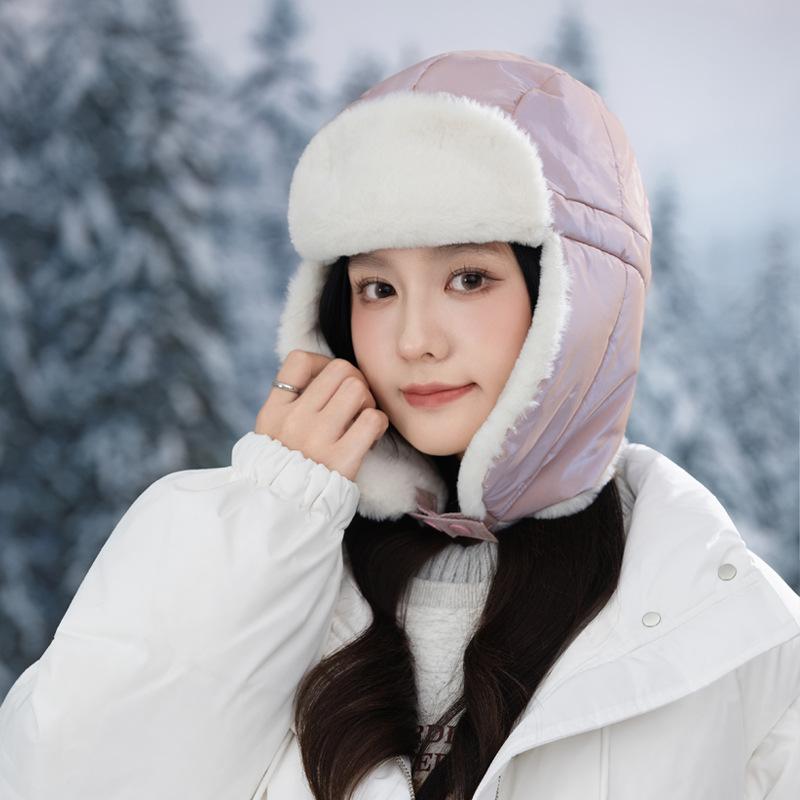 New Winter Hat for Women's Warm Velvet Thickened Cold Proof Lei Feng Hat Outdoor Cycling Windproof Hat Ear Protection Head Hat