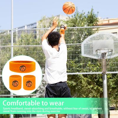 1 Set Kinder Sport Stirnband Armband Ball Stickerei Stretch Atmungsaktiv Schweißabsorbierend Jungen Mädchen Gestrickter Basketball Volleyball Handgelenkschutz