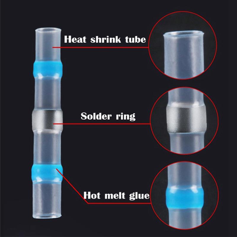 50pcs SST Heat Shrinkable Tube Waterproof Solder Ring Wire Connectors Awg22-18 Butt Bushing Electrical Splice Terminal