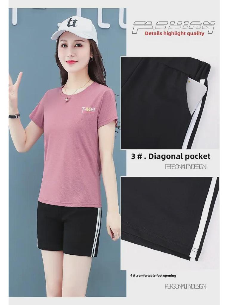 Women's Quick-Dry Summer Sports Set: Korean-Style Short-Sleeve Ice Silk Running Suit