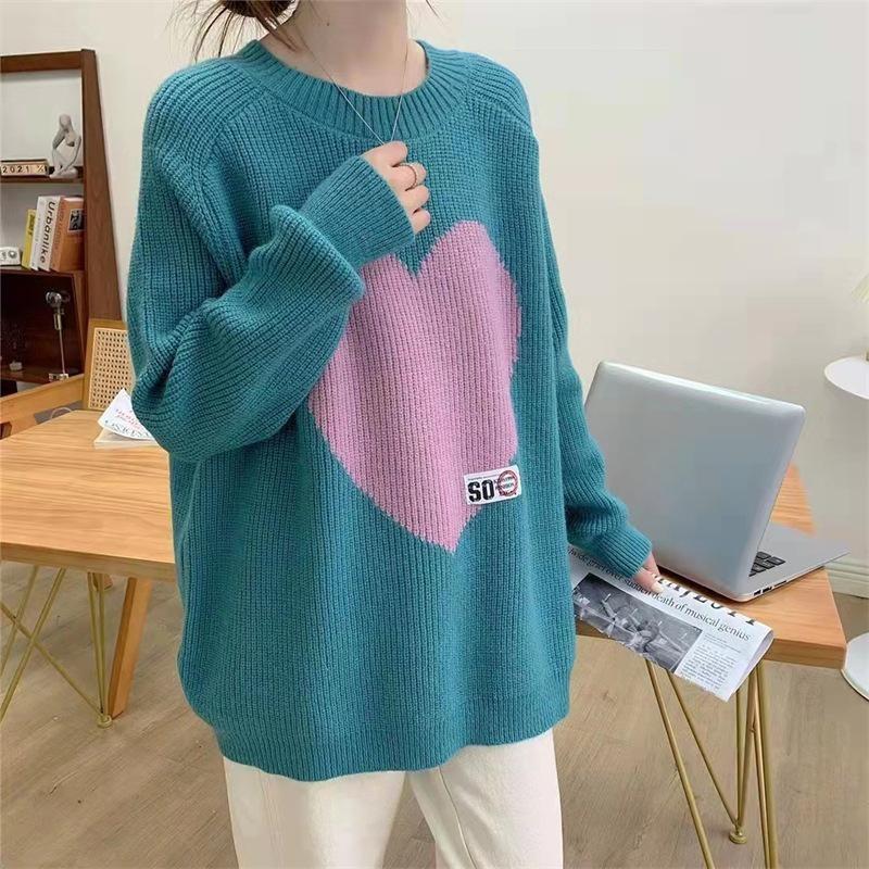 

Любовный вязаный свитер для женщин на осень и зиму Женский свитер в японском стиле, простой и свободный 3XL синий