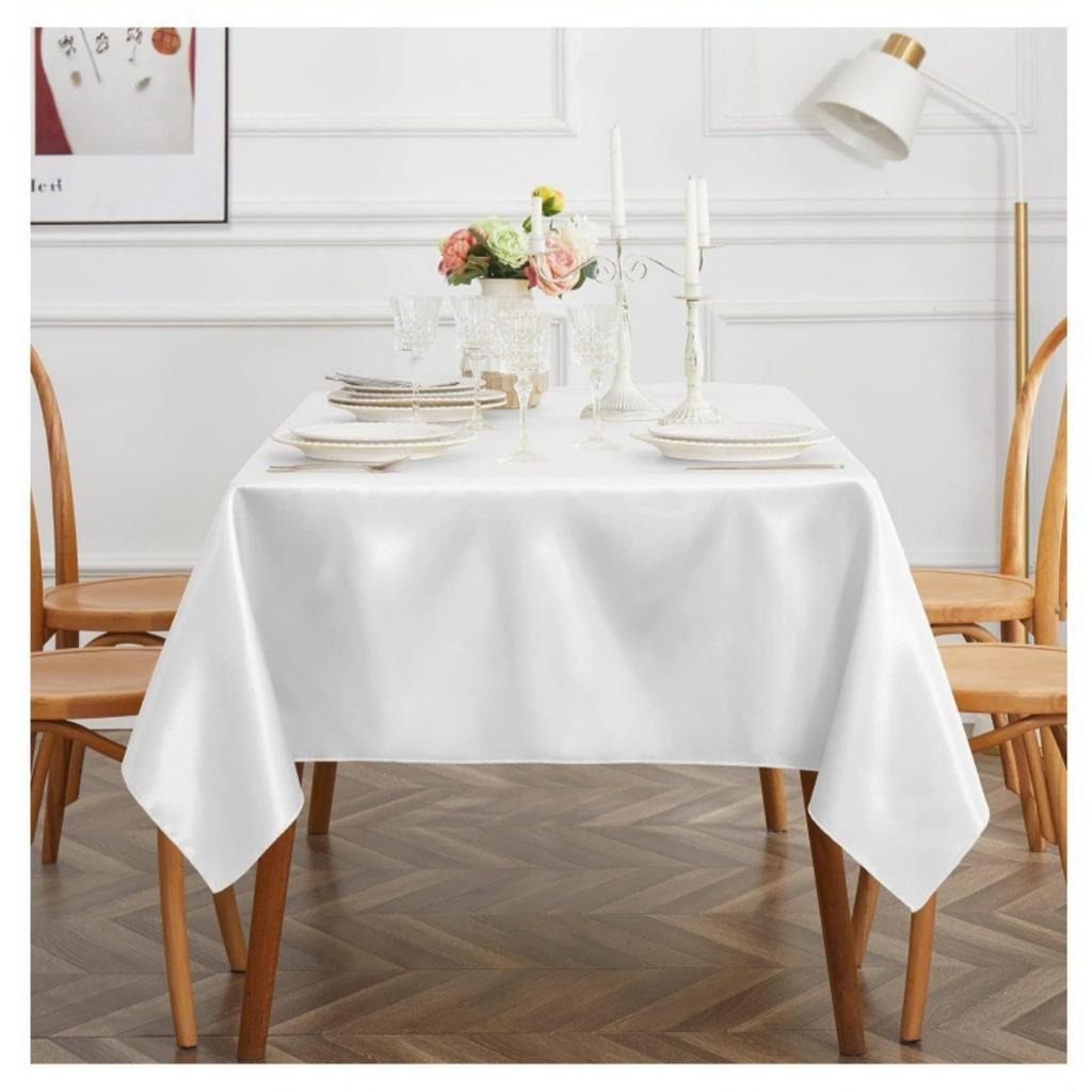 1pc Solid Rectangle Table Cloth, Washable Polyester Fabric Table Cover for Wedding, Birthday Party, Banquet Reception