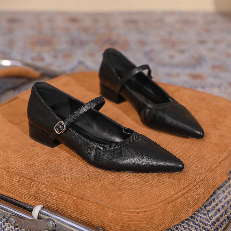 Spisse høyhælte sko Franske sko med myk såle Allsidige lette damesko Mary Jane-sko med én rem og lav utringning