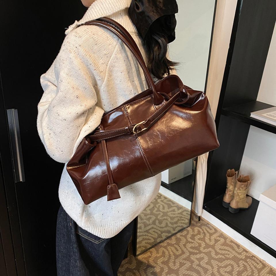 Oil PU Leather Hobo Handbag Slouchy Shoulder Bag Retro Top-Handle Bag Large Work Bags for Women Gilrls Tote Work Shopping Travel