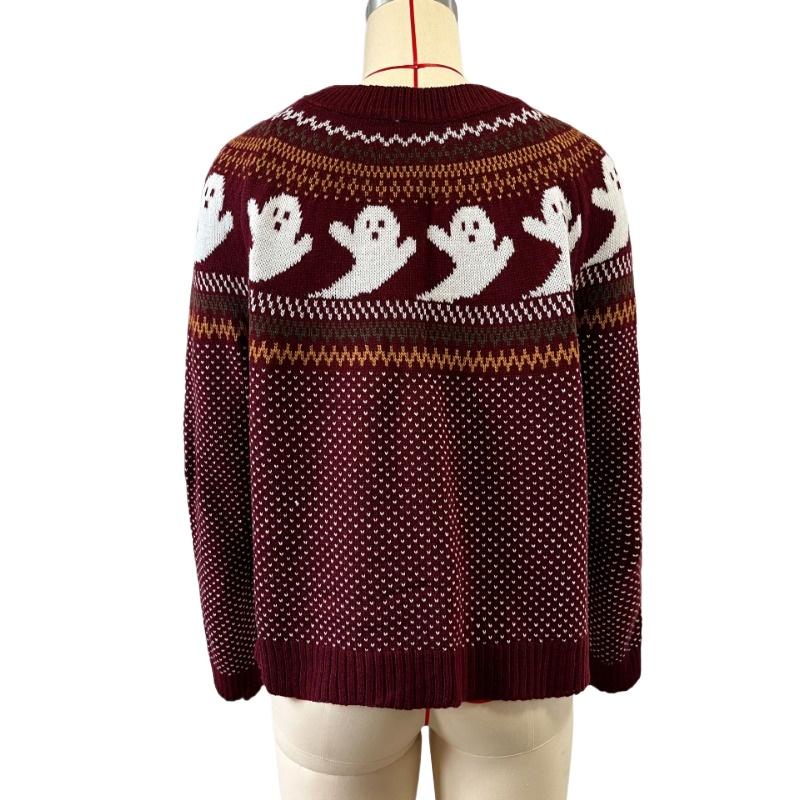 IHUASU Damen Herbst- und Winter Retro Polka Dot Langarm Strickpullover Locker