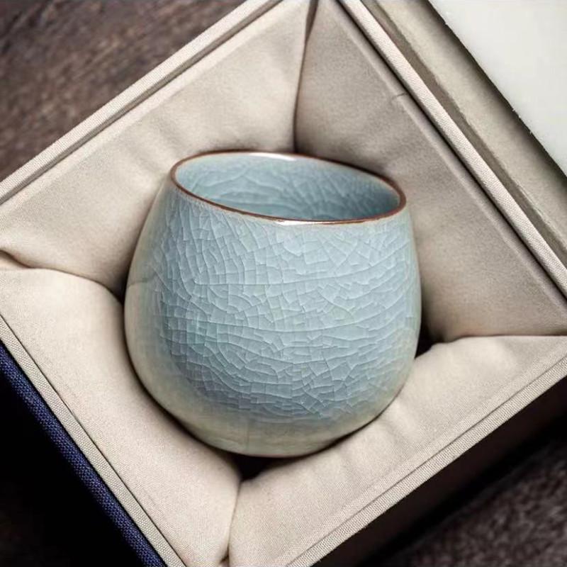 Ru Kiln Ice Flower Crackle Glaze Kung Fu Ceramic Tea Cup - Mastery In Personal Tea Tasting, Gift Box Included