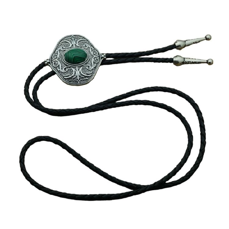 Elegant Black Bolo Tie with Gemstones Pendant Cowboy Necktie Western Tie