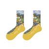 Women's Retro Oil Painting Mid-Calf Socks - 2025 Autumn Cotton Trend, Boneless Design for Couples