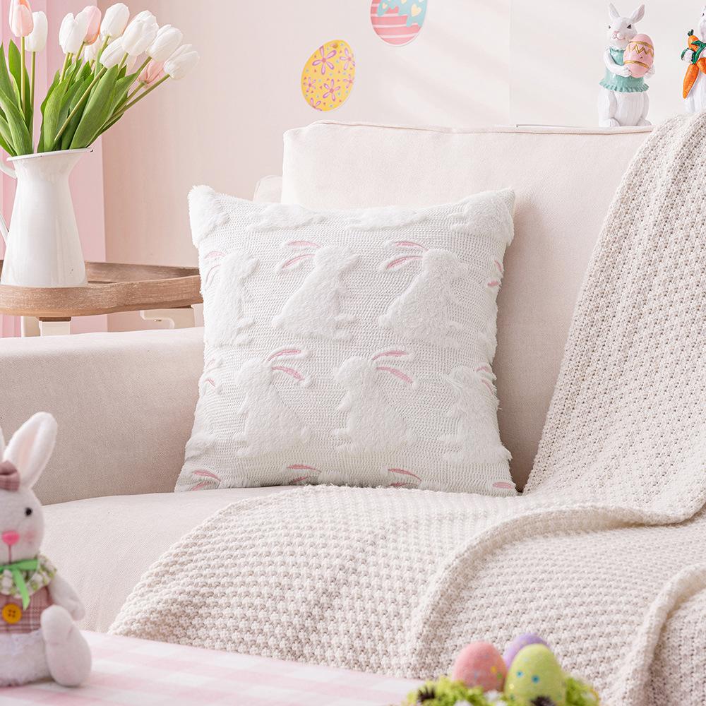 Creamy Style Rabbit Plush Pillow Sofa Living Room Cushion Bedside Bedside Cute Bed Lumbar Pillow Pillow Case Core-free