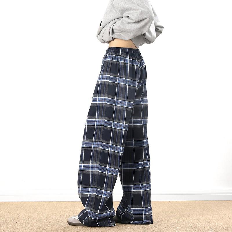 Unisex Retro Plaid Lazy Pants: Loose, Straight-Leg, Slimming Wide-Leg Style