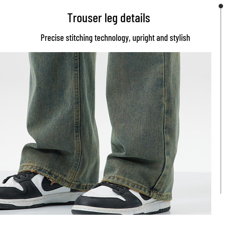 Men's Washed Retro Blue Micro-Flare Jeans - Spring/Summer Straight Loose American Trend, Wide Leg Long Pants
