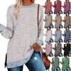 2026 New Long-Sleeve Round-Neck Color-Block Slit Top for Women, Loose Casual Pullover T-Shirt