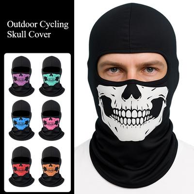 Outdoor Cycling Skull Mask, Road Bike Riding Mask, Scarf Integrated Half Face Ghost Print Headband Hat