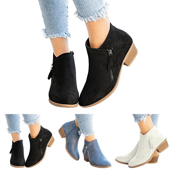 Buy Women's Solid Color Double Zipper Short Boots Casual Warm Flat