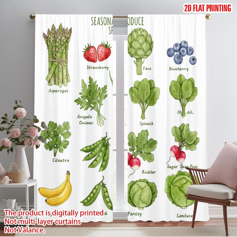 

2pcs 2D flat printing Drapes Spring Seasonal Produce Watercolor Polyester Fabric Without Electricity Festive Wall Decor Perfect 52.50×116.00 CM 2pcs