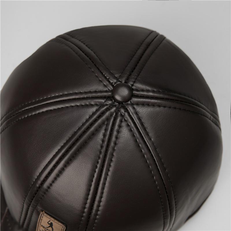 Hat Men's Winter Warm Leather Hat Fleece Thickened Windproof Ear Protector Cap
