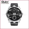 Oulm New Watch Men's Large Dial, Multi-time Zone Multi-movement, Waterproof Quartz Watch, Genuine Leather Watch