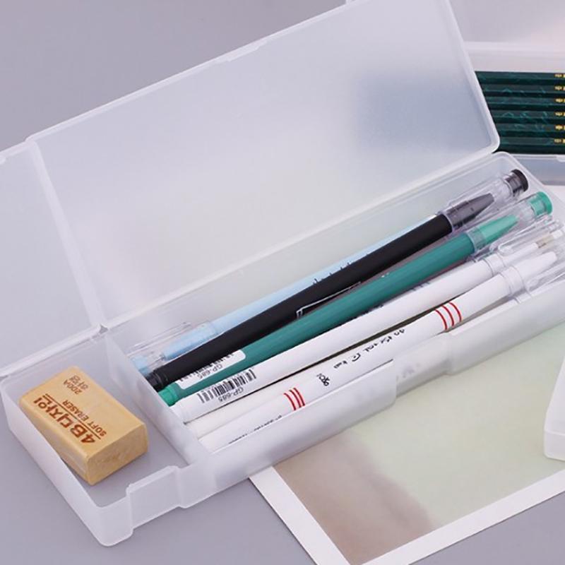 1PC Simple Pencil Cases For School Office Transparent Plastic Box Frosted Pink Green White Pens Storage Stationery Supplies