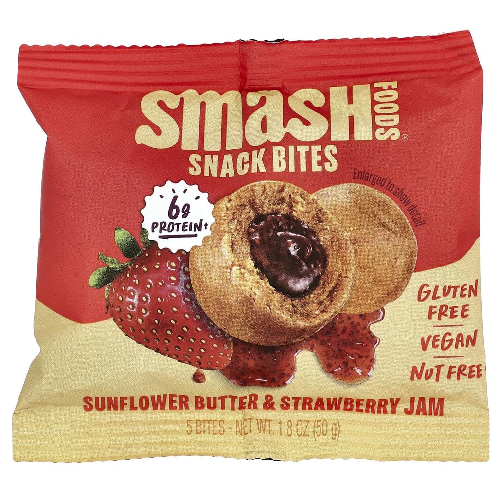 Smash Foods Snack Bites, Sunflower Butter & Strawberry Jam, 5 Bites, 50g (1.8oz)