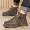 High-top men's shoes winter thick-soled non-slip construction site work labor insurance leather shoes men's outdoor black versatile medium-top M