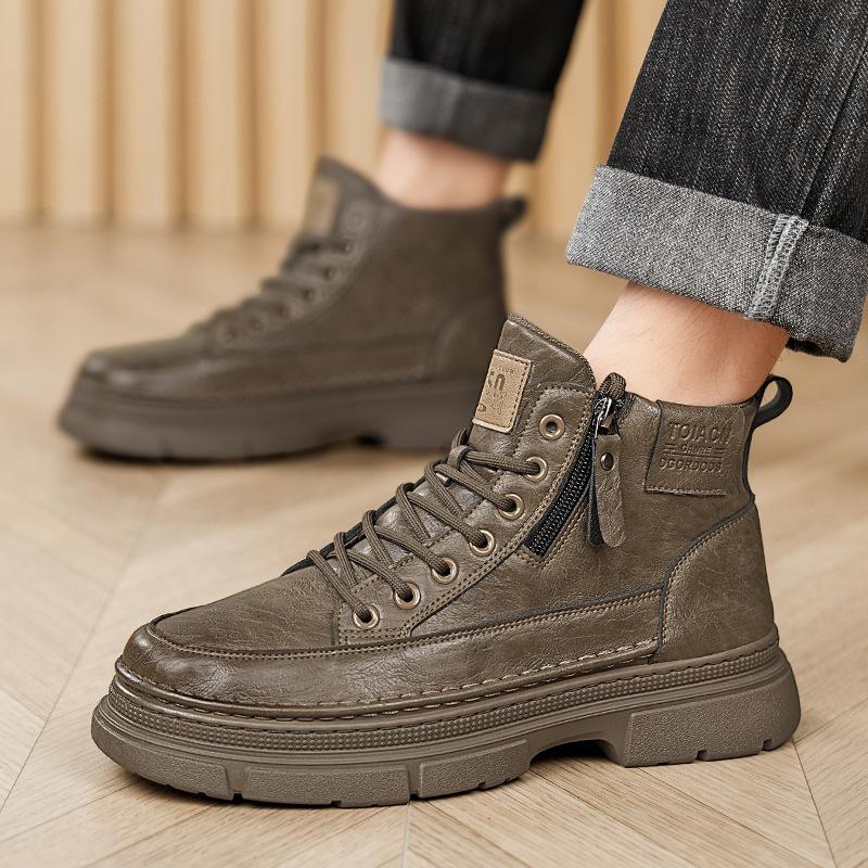 High-top men's shoes winter thick-soled non-slip construction site work labor insurance leather shoes men's outdoor black versatile medium-top M