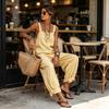 Loose Striped Wide Leg Jumpsuit for Women, Square Neck Sleeveless Wide Leg Rompers with Pockets, Casual Summer One Piece Outfit