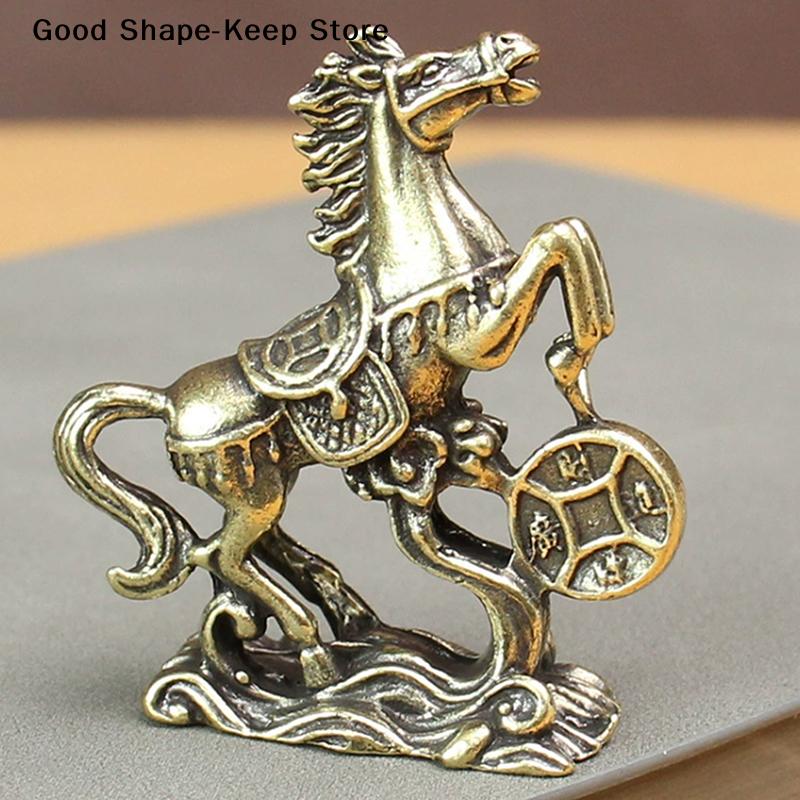 Creative Metal Craft Home Decorations Vintage Brass Horse Statue Desktop Ornament Decoration Zodiac Horse Statue Stereoscopic