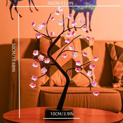 Table Tree Night Light USB/Battery Powered Touch Switch Artificial Bonsai Cherry Blossom Desktop Tree LED Lamp Light Decoration