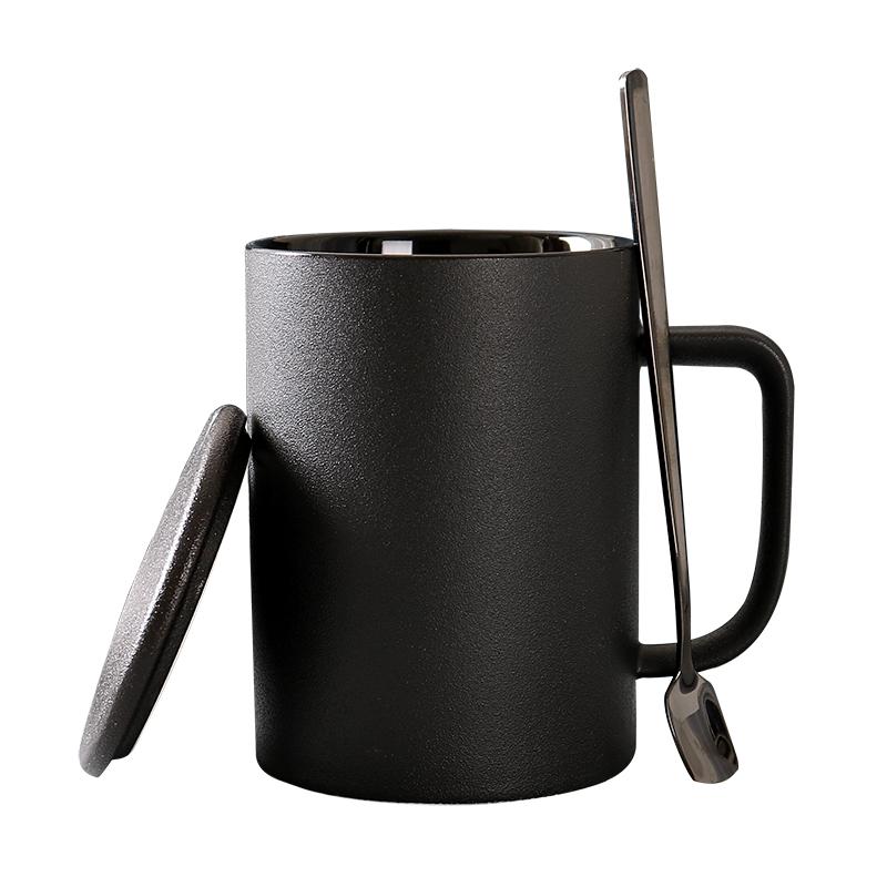 Retro Style Personalized Frosted Ceramic Mug Japanese Home Black Breakfast Cup with Lid and Spoon Office Mugs