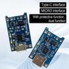 10PCS 18650 for TP4056 5V 1A Lithium Battery Charger Module with Protection Dual Functions Charging Board Type-C/Micro