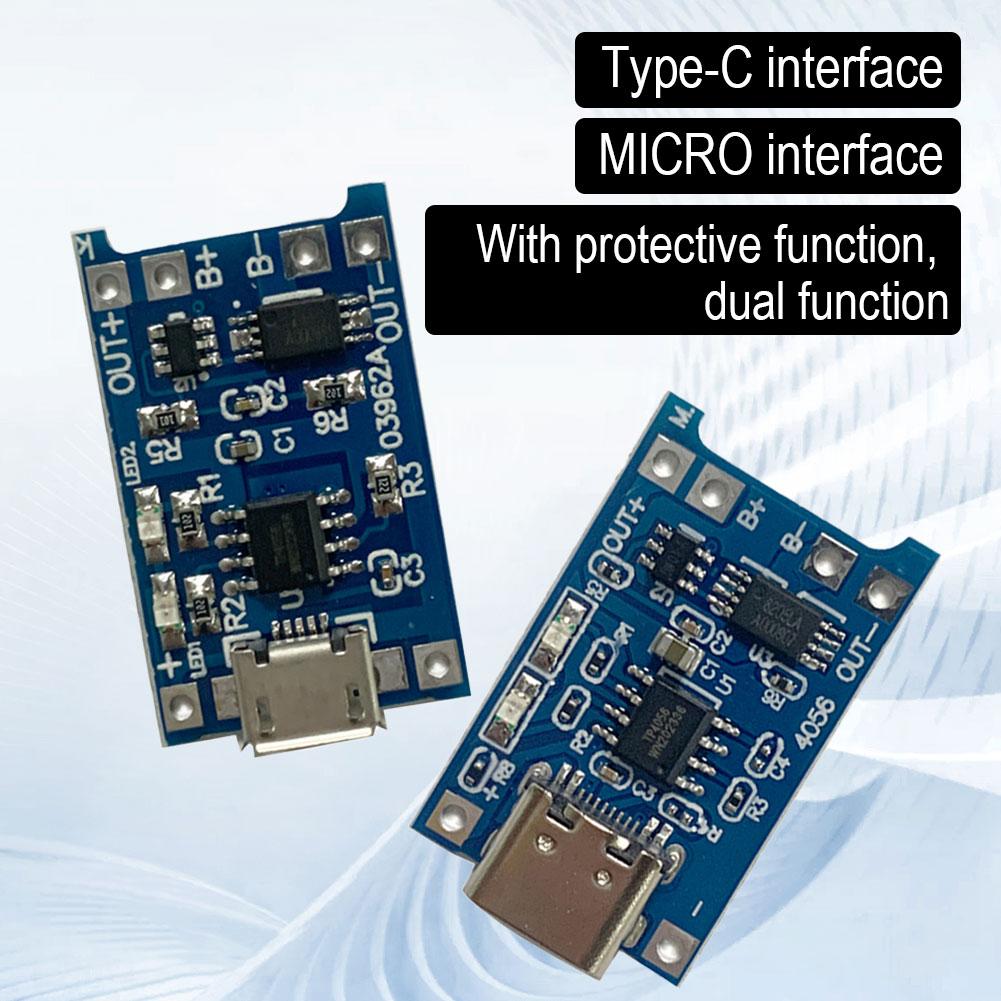 10PCS 18650 for TP4056 5V 1A Lithium Battery Charger Module with Protection Dual Functions Charging Board Type-C/Micro