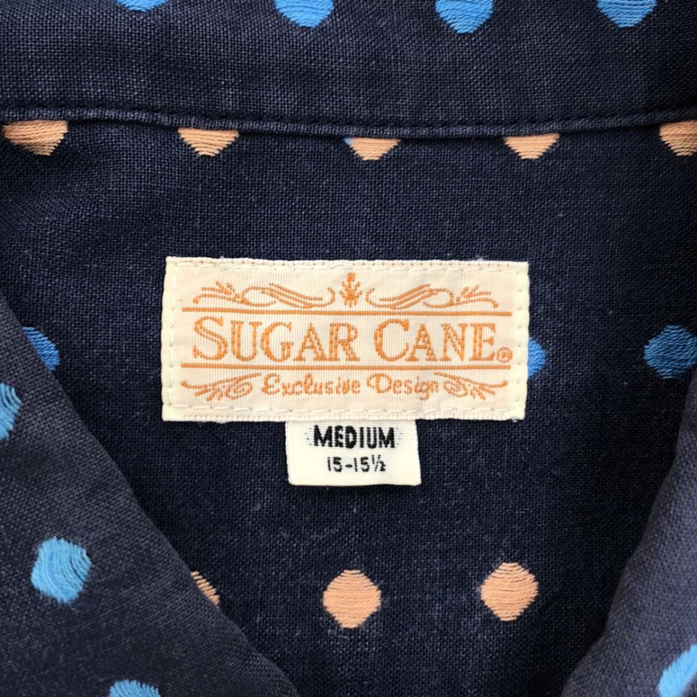 SUGAR CANE Dot Embroidery Pattern Long Sleeve Button Down Shirt M Navy Men's Used