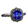 Luxury 2025 New Ins European and American Retro Gun Black Ring, Fashionable Inlaid Blue Zircon Jewelry for Women